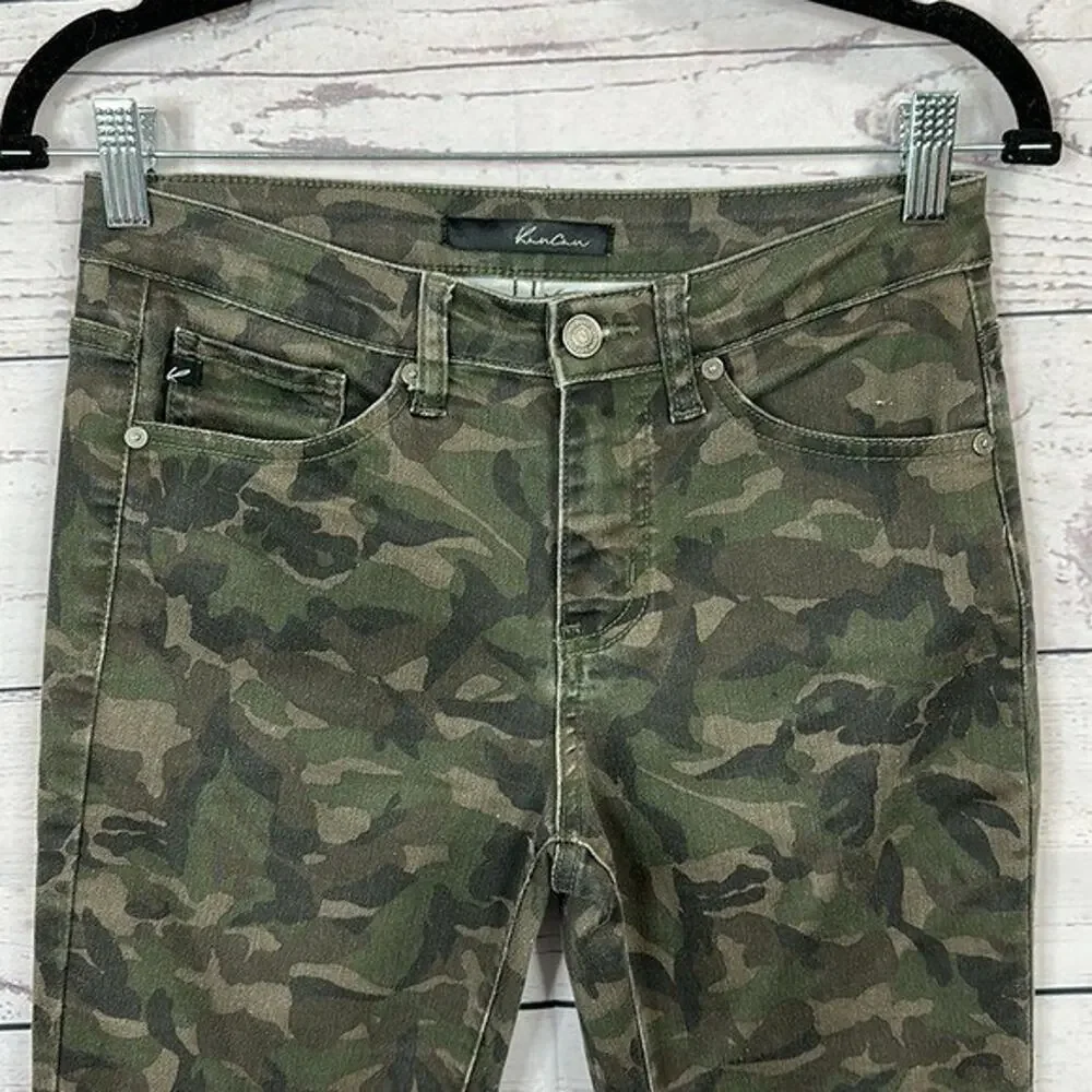 Kancan Jeans Womens 26 Green Camo Ankle Skinny‎ Midrise Stretch Casual